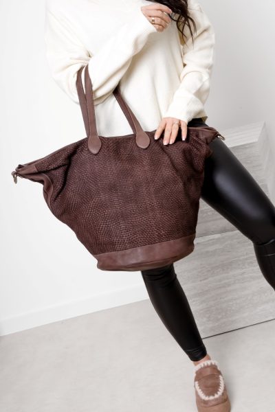 Torba drobna plecionka okrągłe dno – Czekolada, Duży