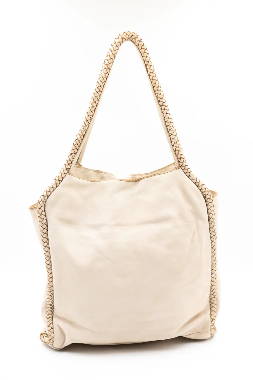 Torba okrągła plecionka – Beż, Duży