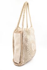 Torba okrągła plecionka – Beż, Duży