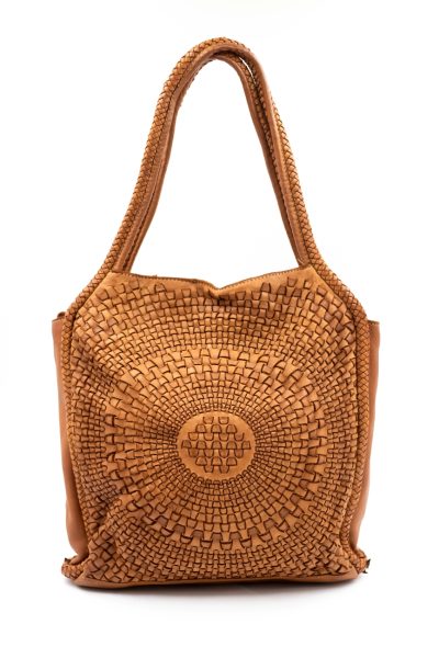 Torba okrągła plecionka – Camelowy, Duży