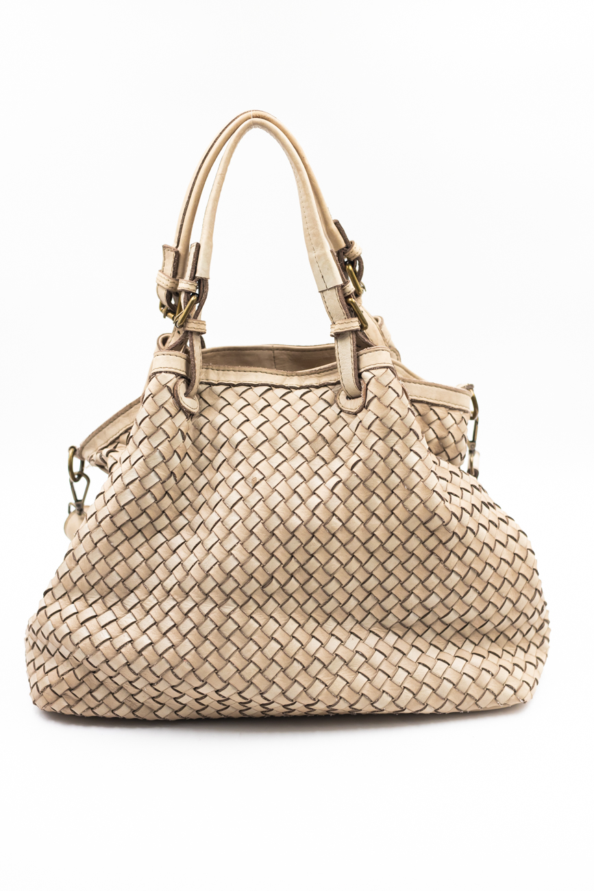 Torba plecionka jedna strona rączki sprzączki – Beż, Duży