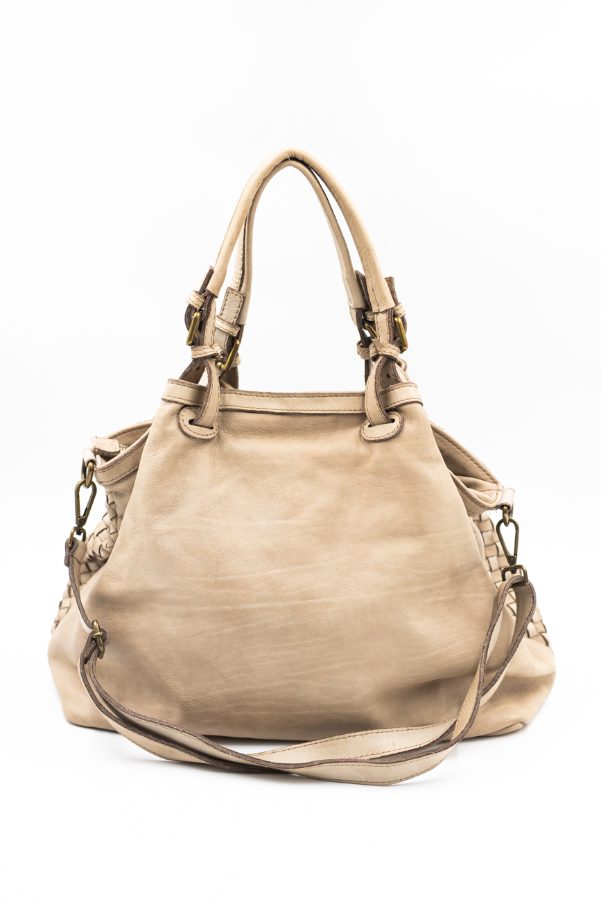 Torba plecionka jedna strona rączki sprzączki – Beż, Duży