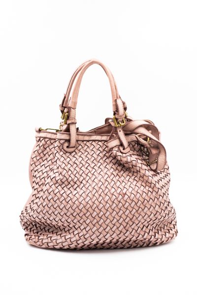 Torba plecionka jedna strona rączki sprzączki – Brudny róż, Duży