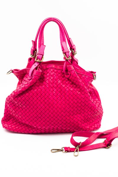 Torba plecionka jedna strona rączki sprzączki – Fuksja, Duży
