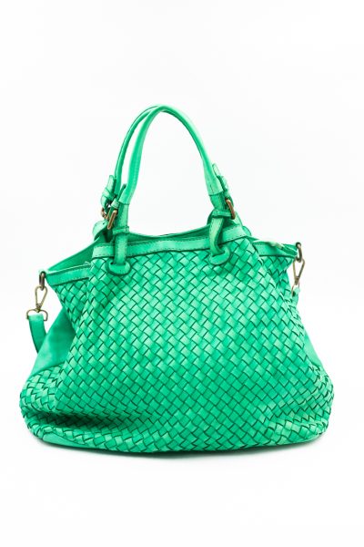 Torba plecionka jedna strona rączki sprzączki – Zielony, Duży