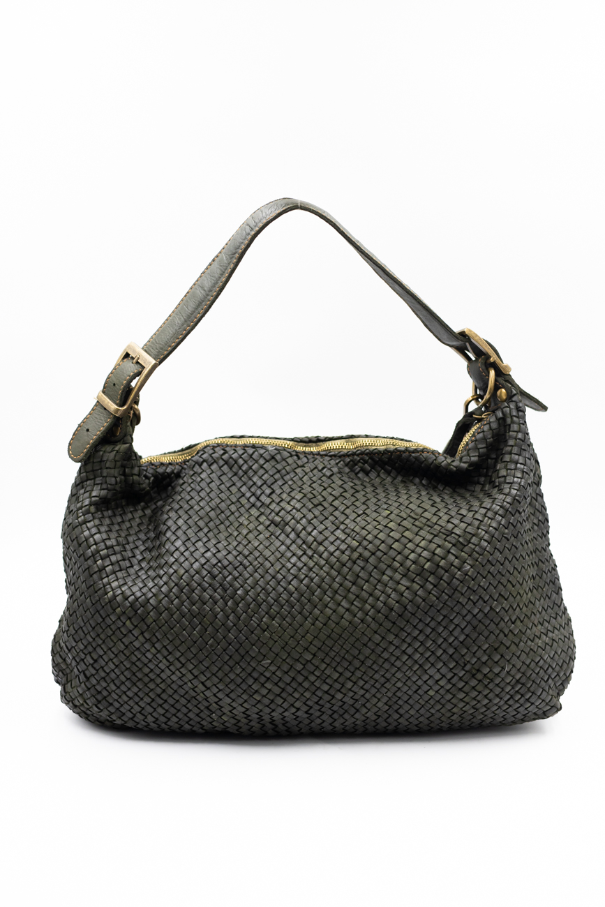 Torba plecionka podwójny pasek – Oliwka, Duży