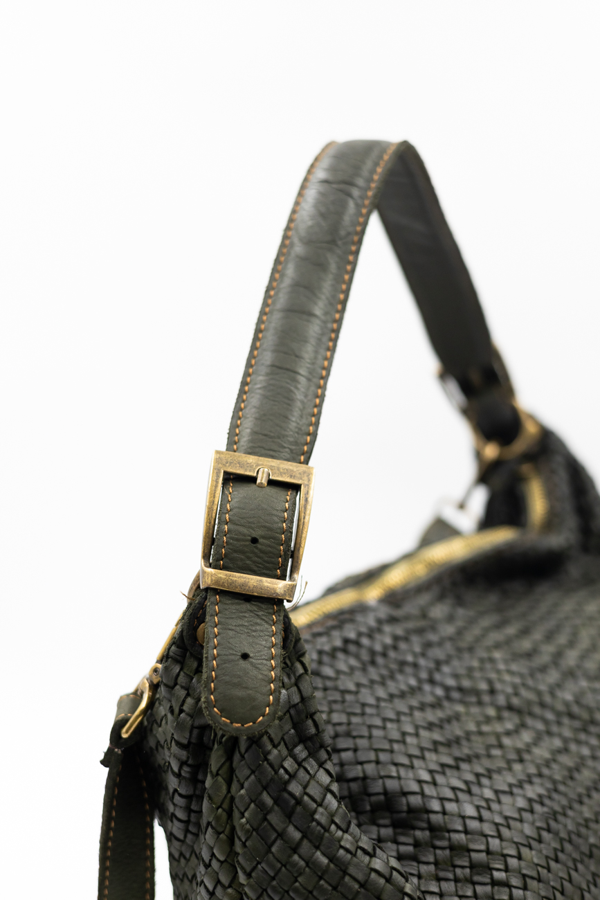 Torba plecionka podwójny pasek – Oliwka, Duży
