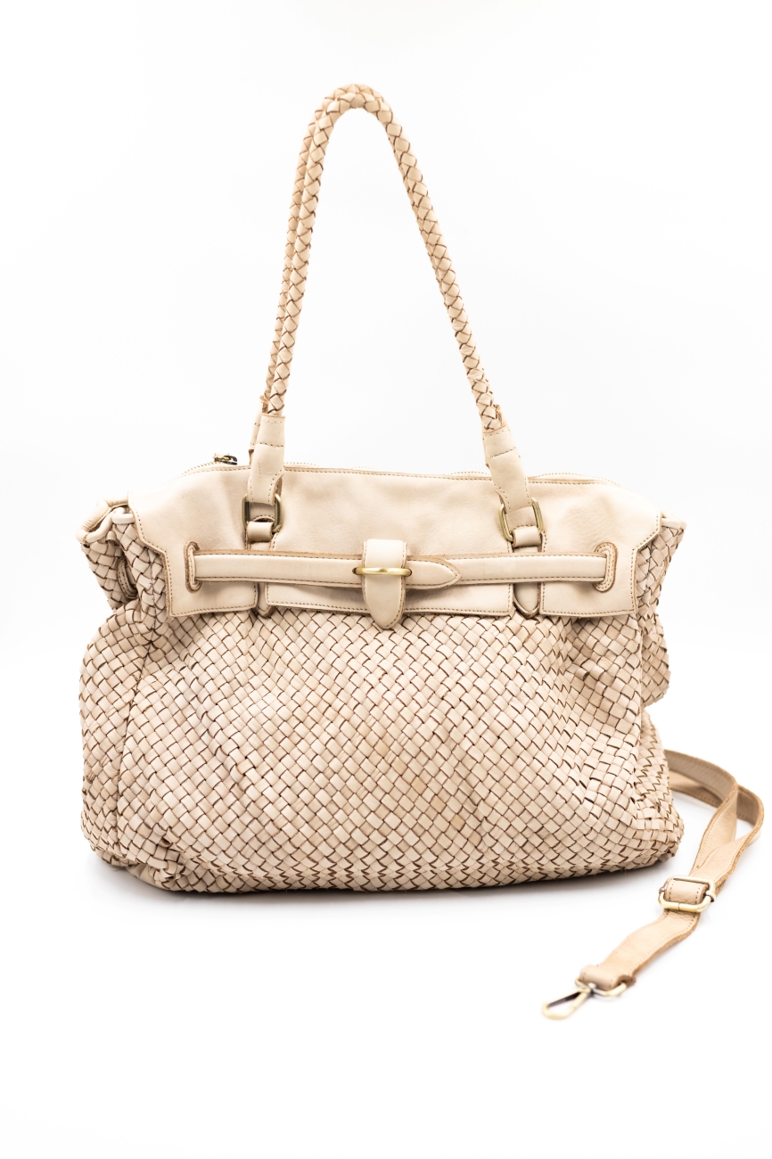 Torba plecionka rączka – Beż, Duży