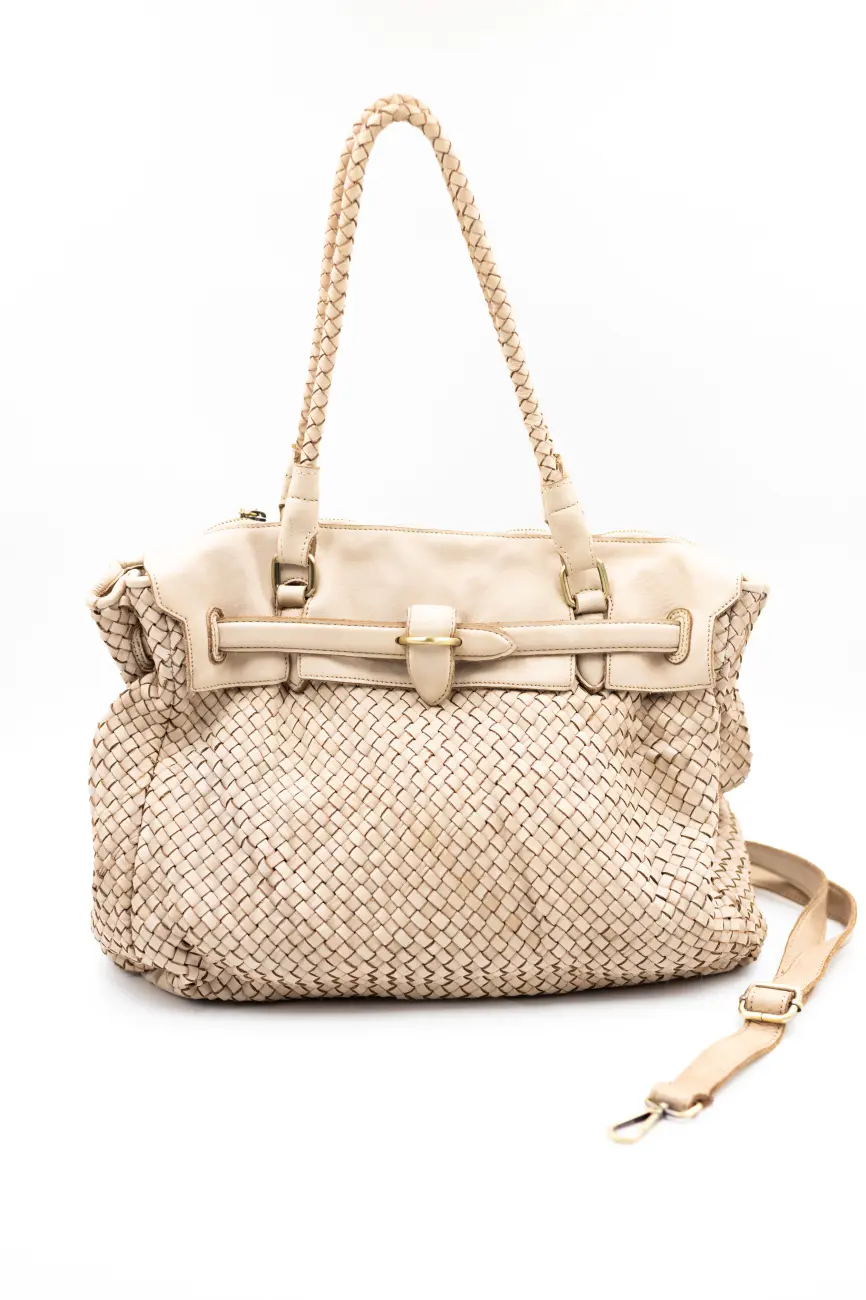 Torba plecionka rączka – Beż, Duży