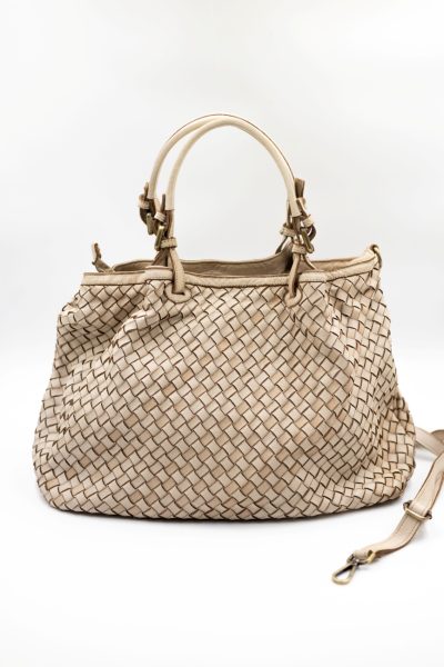Torba plecionka rączki sprzączki – Beż, Duży