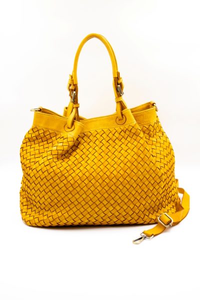 Torba plecionka rączki sprzączki – Musztarda, Duży