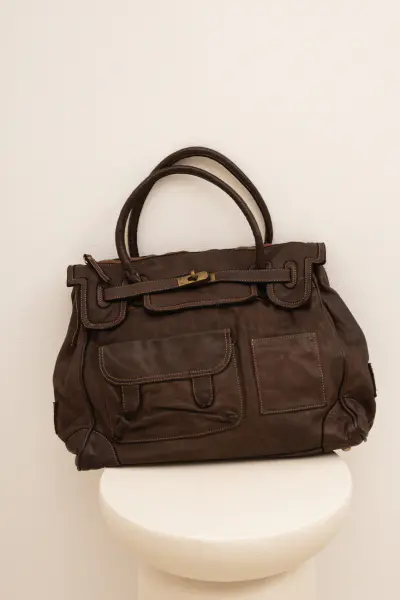 Torba skóra 2 kieszonki – Czekolada, UNI