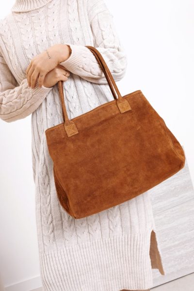 Torba zamsz 2 rączki – Camelowy, UNI