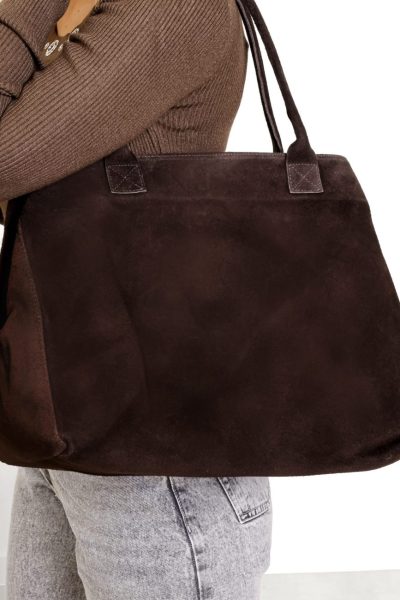 Torba zamsz 2 rączki – Czekolada, UNI