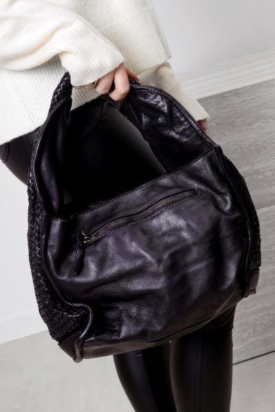 Torebka bok pleciony – Czarny, Duży