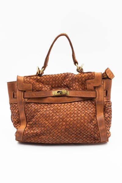 Torebka pleciona H – Camelowy, Średni