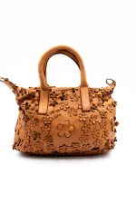 Torebka wycinane kwiatuszki – Camelowy, Średni