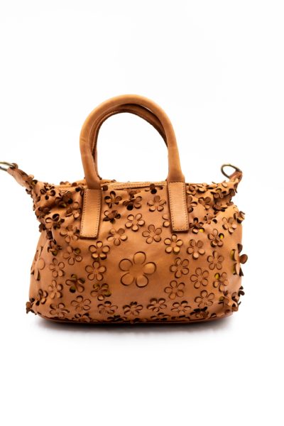 Torebka wycinane kwiatuszki – Camelowy, Średni