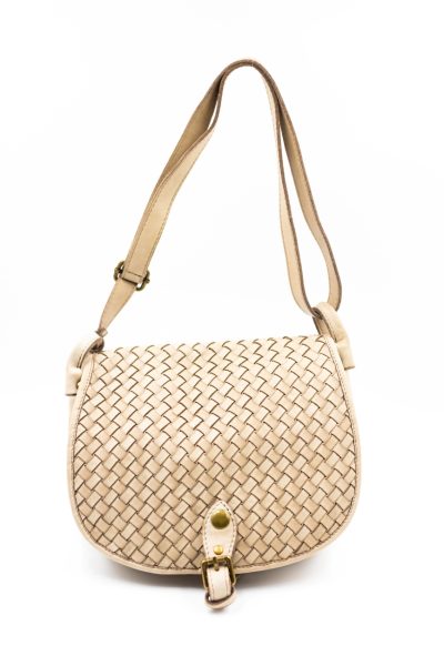 Torebka z pleciona klapką – Beż, Średni