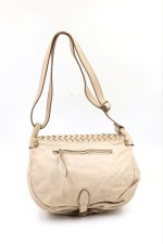 Torebka z pleciona klapką – Beż, Średni