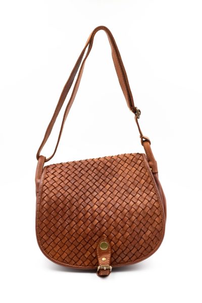 Torebka z pleciona klapką – Camelowy, Średni