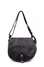 Torebka z pleciona klapką – Czarny, Średni