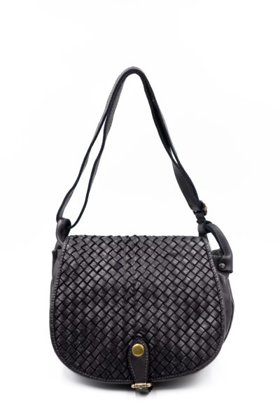 Torebka z pleciona klapką – Czarny, Średni