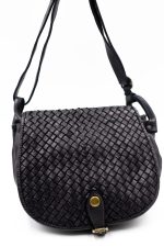 Torebka z pleciona klapką – Czarny, Średni