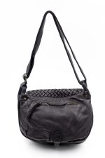 Torebka z pleciona klapką – Czarny, Średni