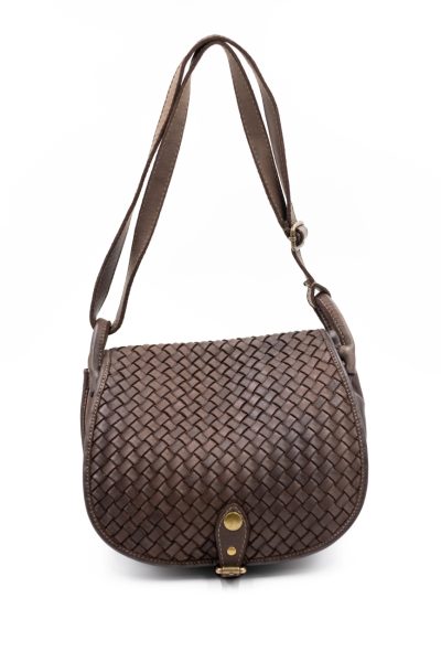 Torebka z pleciona klapką – Czekolada, Średni