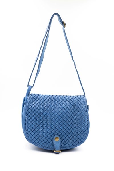 Torebka z pleciona klapką – Niebieski, Średni