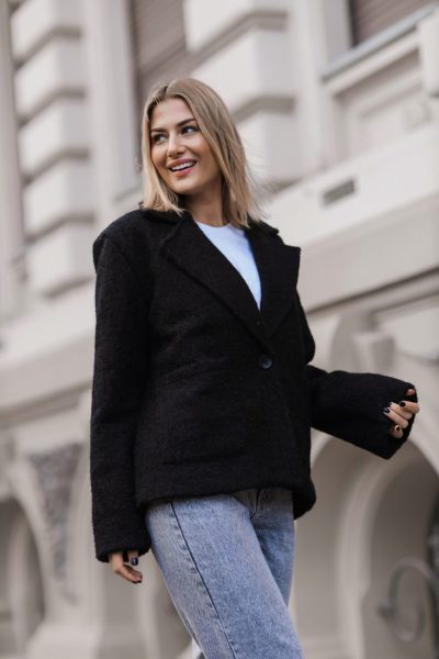 Żakiet ala wełna 1 guzik – Czarny, UNI