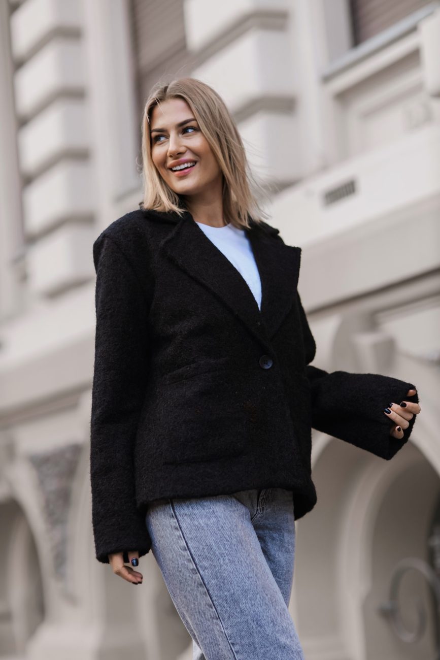 Żakiet ala wełna 1 guzik – Czarny, UNI