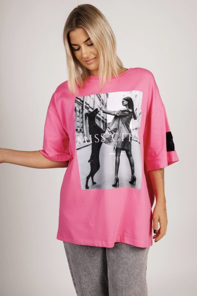 Bluzka kobieta pies – UNI, Fuksja