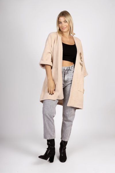 Kardigan włosek kwiatek – UNI, Beż