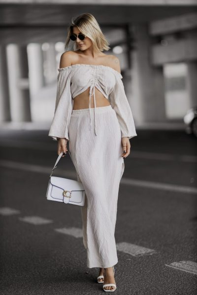 Komplet muślin top ściągany – UNI, Beż