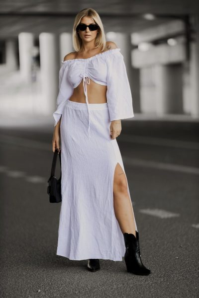 Komplet muślin top ściągany – UNI, Biały