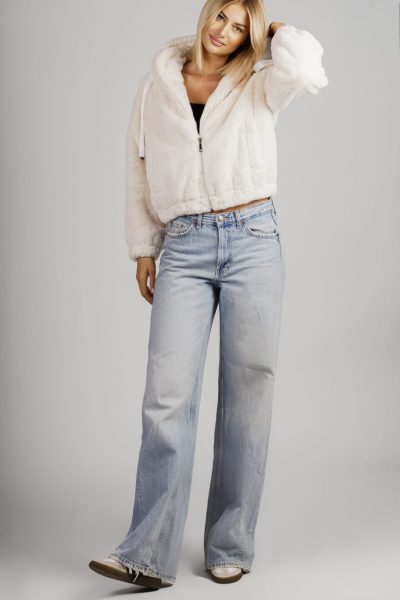 Kurtka kaptur futerko – Ecru, L