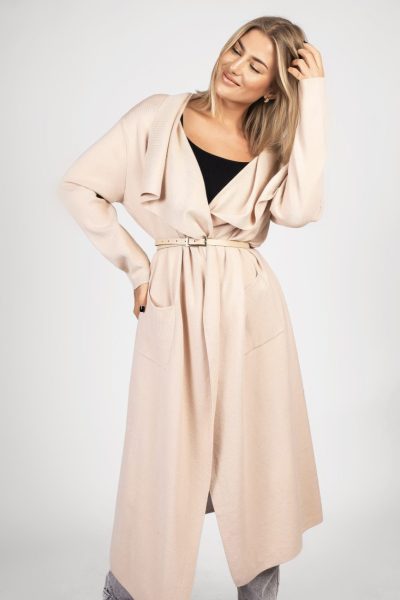 Narzutka długa z paskiem – L/XL, Beż