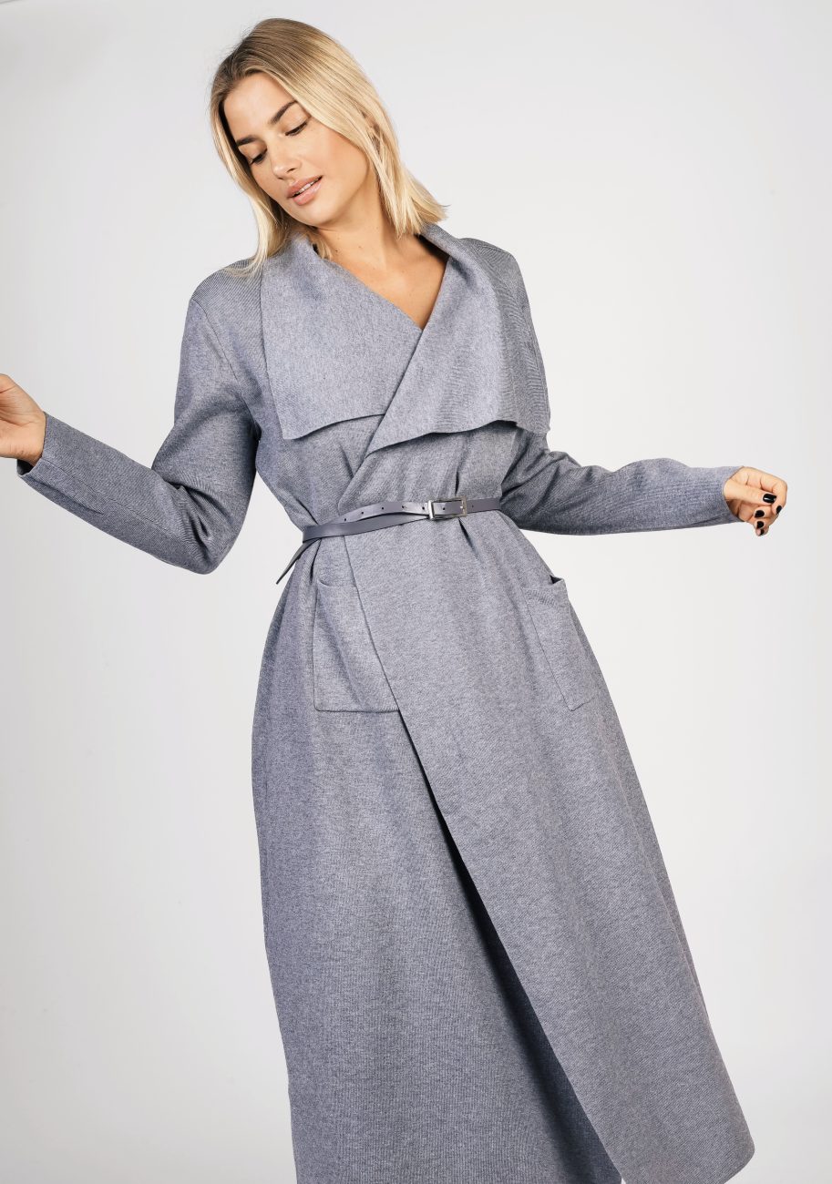 Narzutka długa z paskiem – L/XL, Szary