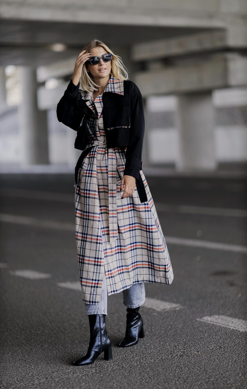 Płaszcz długi trencz krata