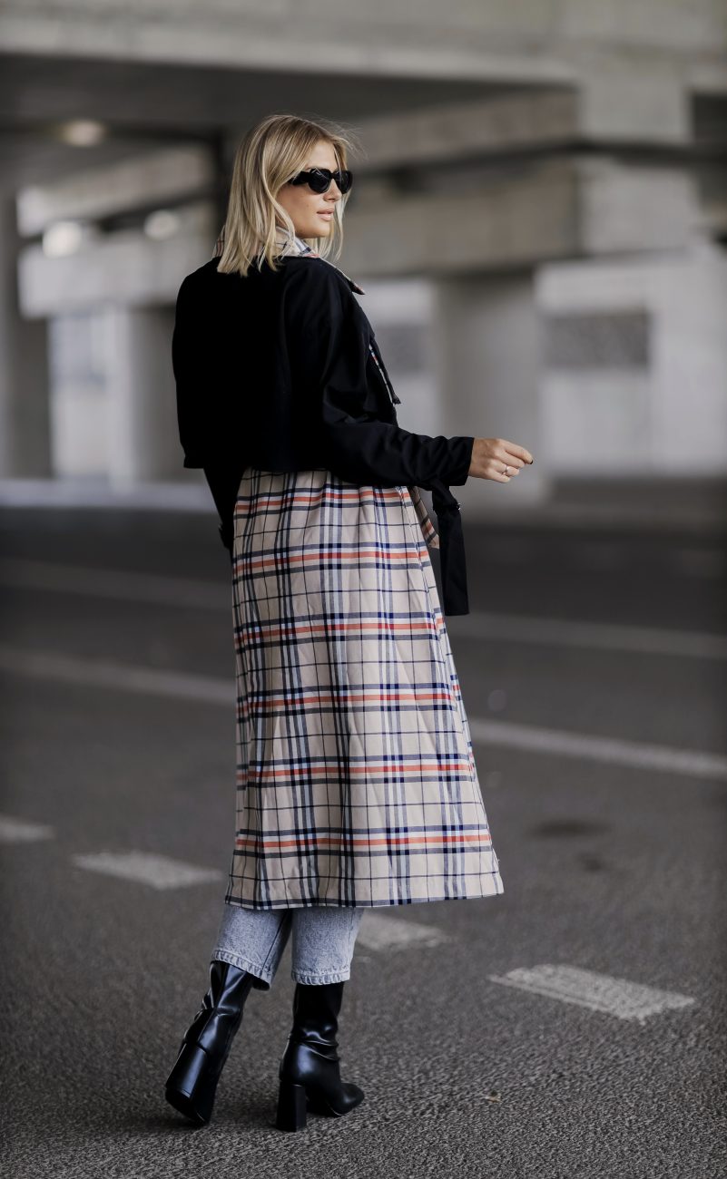 Płaszcz długi trencz krata
