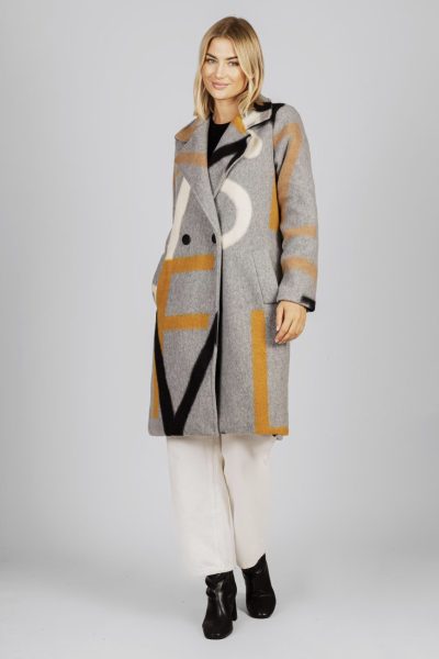 Płaszcz z wełną wzory – UNI, Szary
