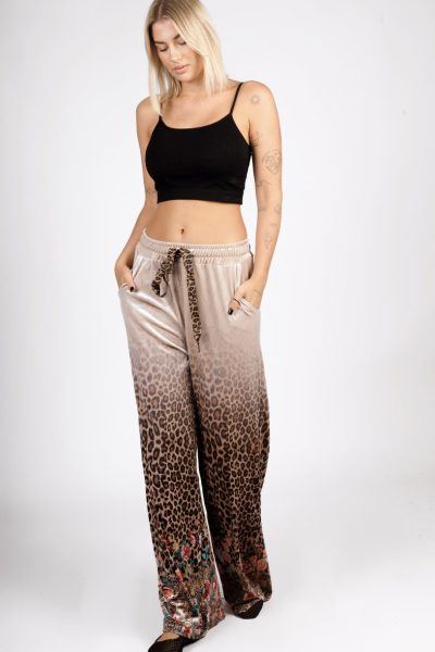 Spodnie welur dół panterka kwiatki