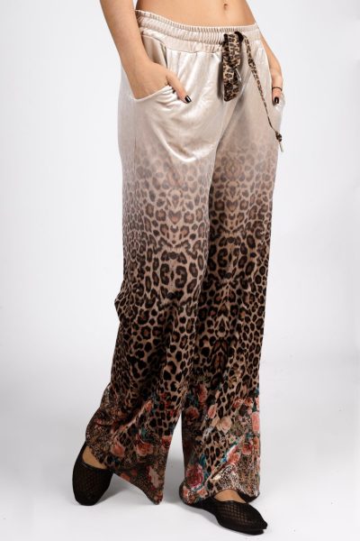 Spodnie welur dół panterka kwiatki