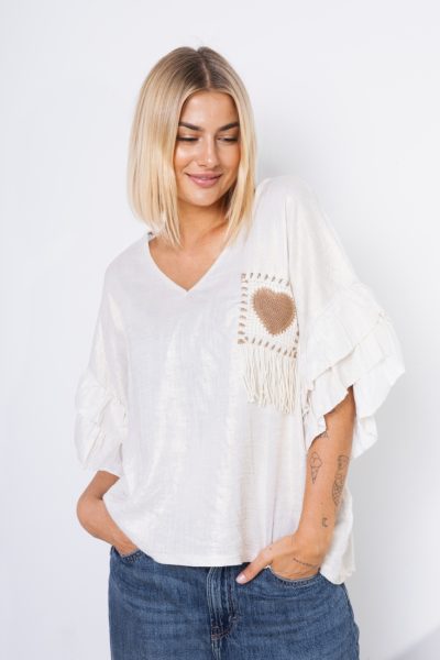 Bluzka złocona haftowane serduszko – Beż, UNI