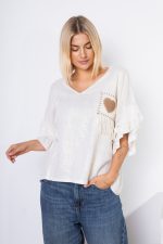 Bluzka złocona haftowane serduszko – Beż, UNI