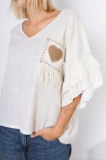 Bluzka złocona haftowane serduszko – Beż, UNI