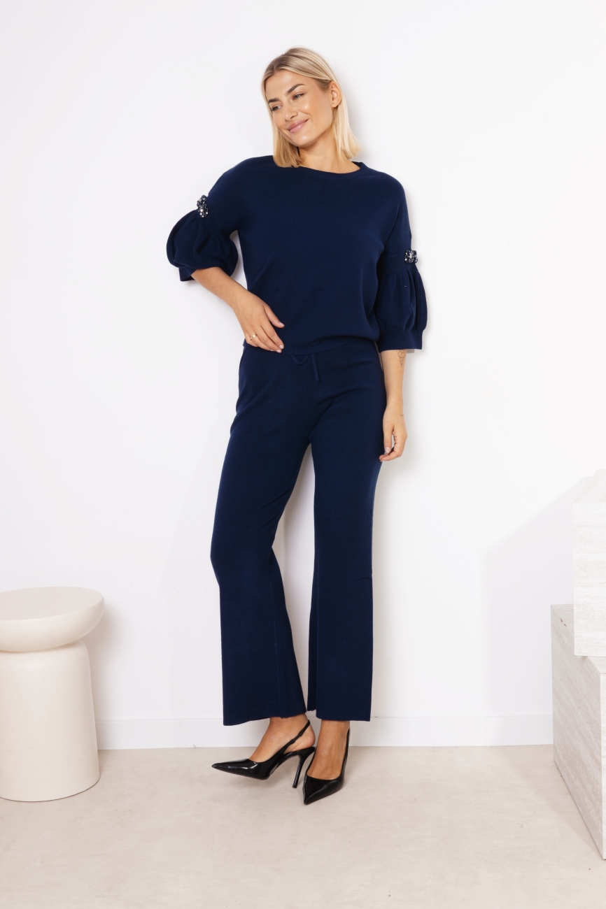 Komplet dzianina rękaw kwiatki – Granat, UNI