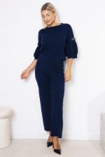 Komplet dzianina rękaw kwiatki – Granat, UNI